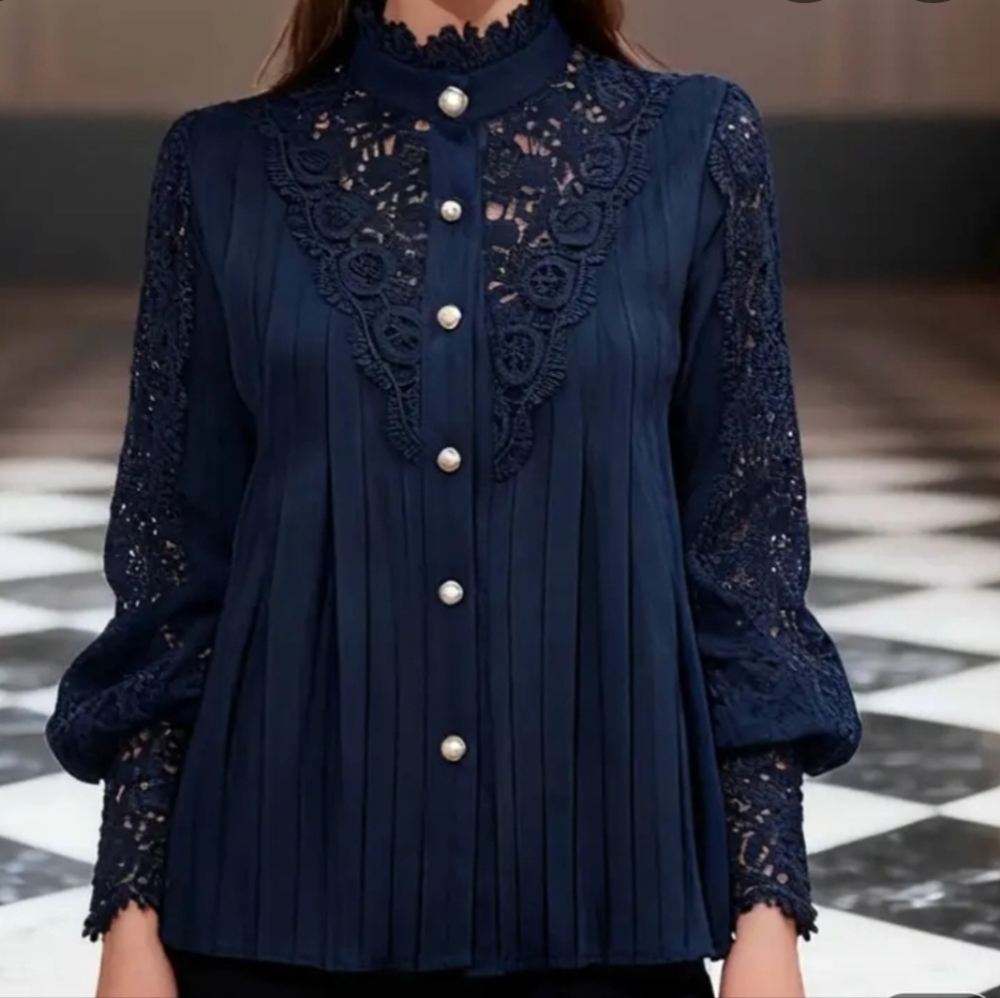 victorian elegant lace pleated blouse black 5XL